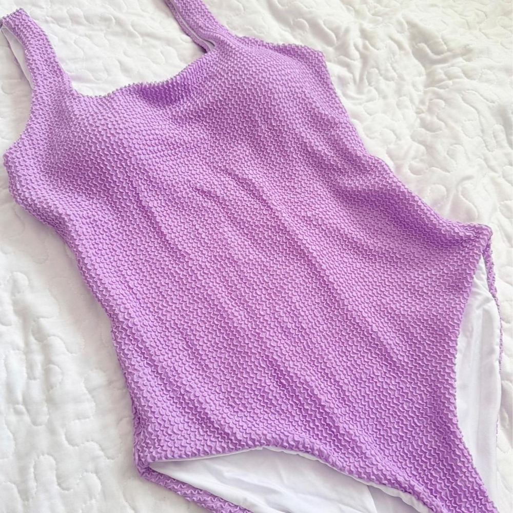 Anrabess Women S One Piece Swimsuit Purple Textured Knit Smocked TL00026